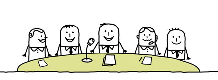 Illustrated characters at a conference