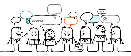 Illustrated characters at a launch event