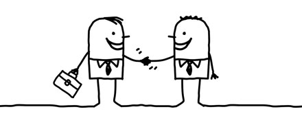 Illustrated characters shaking hands