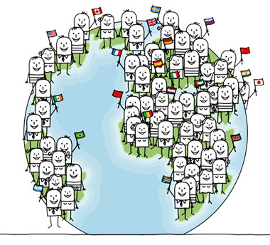 Illustrated characters in a meeting